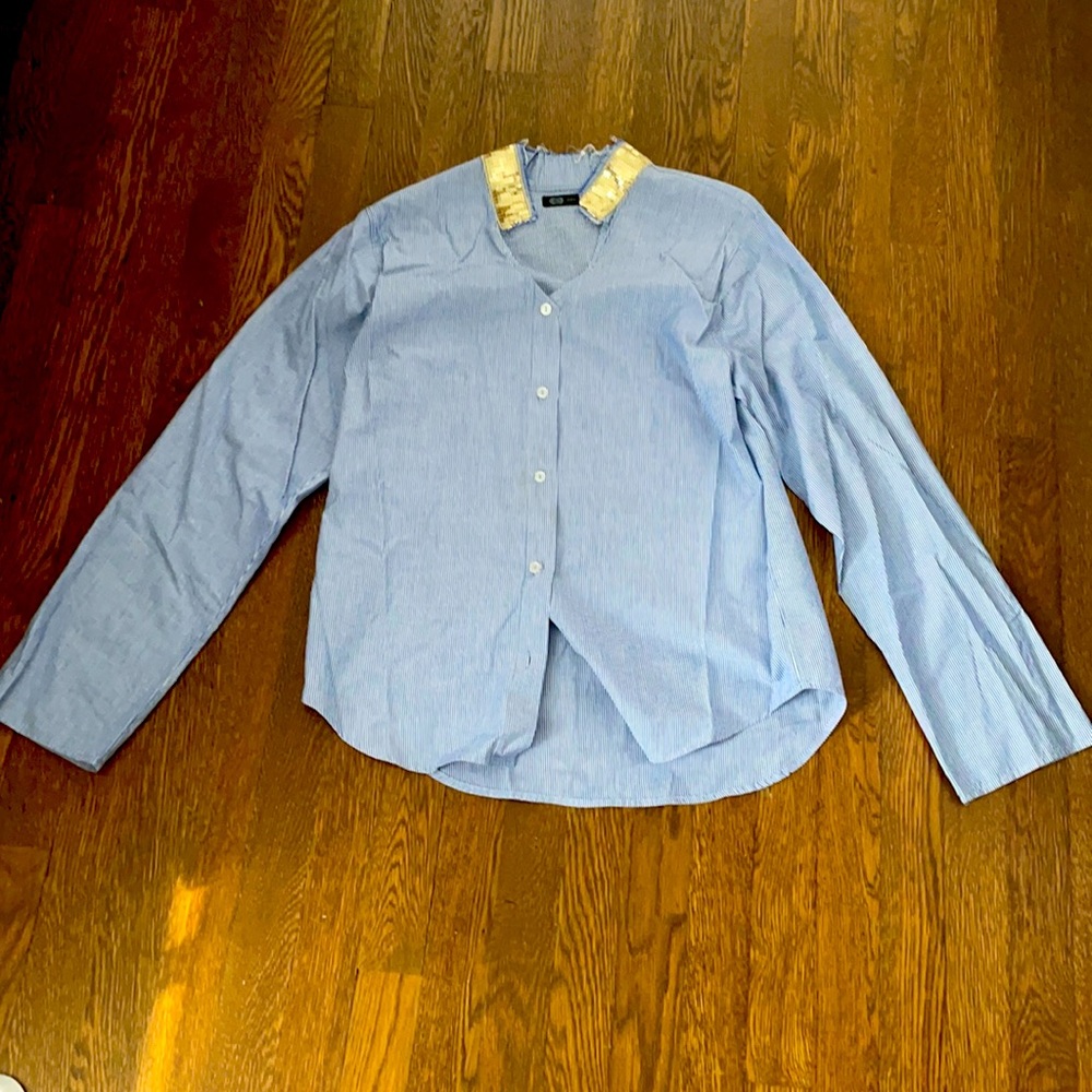 JET John Eshaya P/S button down blouse with gold sequence